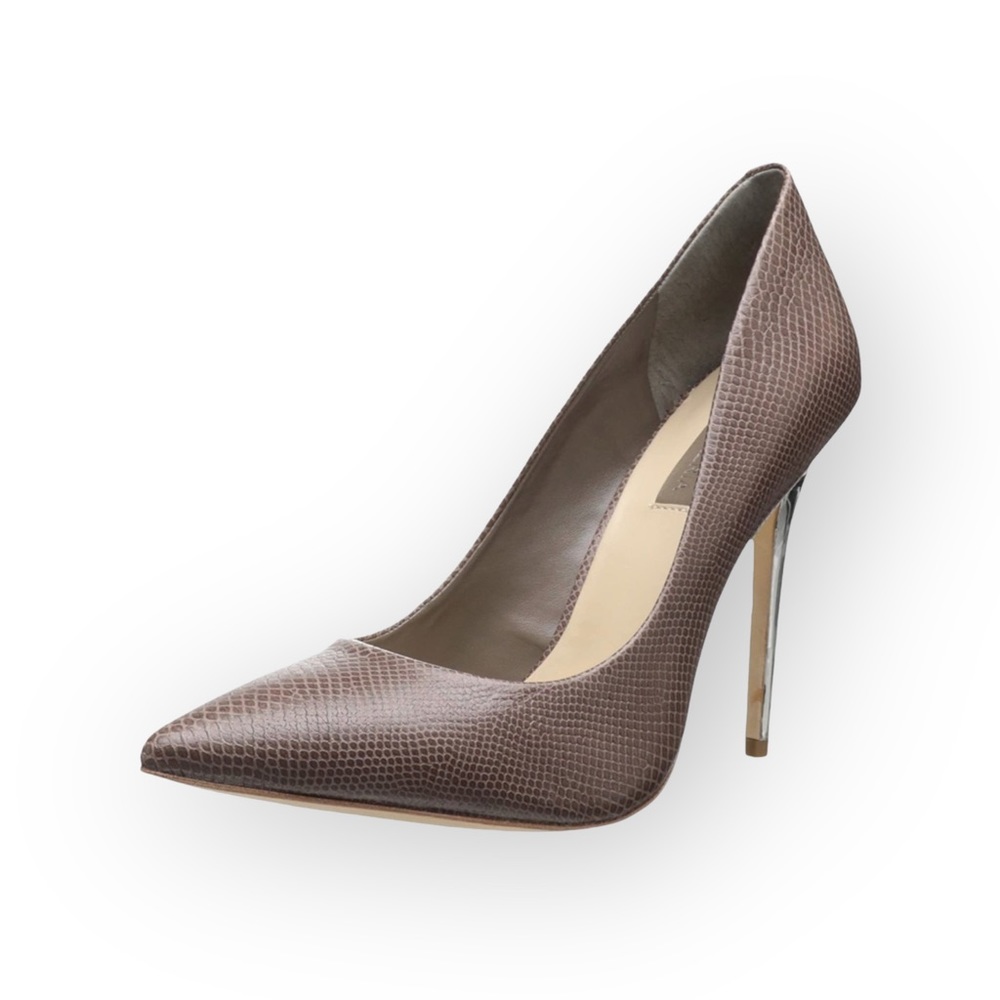 BCBG MaxAzria ❤︎ Onnie Snakeskin Leather Pump ❤︎ Mirror Stiletto Heel ❤︎ Taupe - Picture 15 of 16